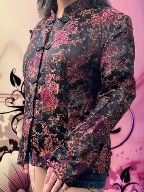 vtg 90s floral traditional asian style shacket - sheri martin new york, sz lg